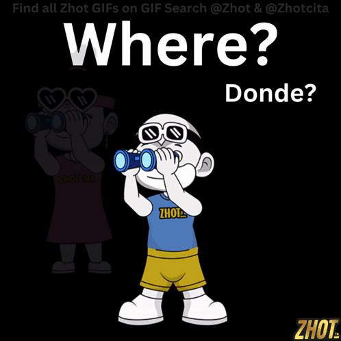 Boy Holding Binoculars Saying Where Donde