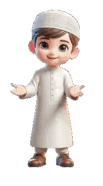 Boy Holding Book and Rosary Arabic Writing