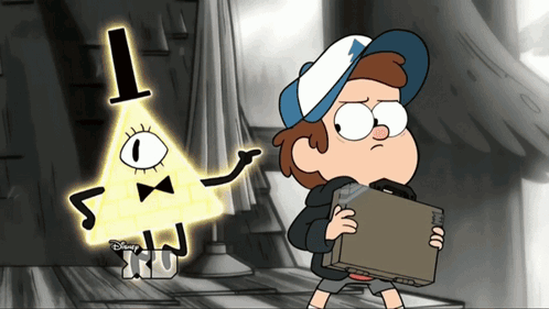 Boy Holding Briefcase Beside Triangle With Eye And Letter T GIF