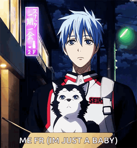 Boy Holding Cat Saying Me Fr Im Just a Baby