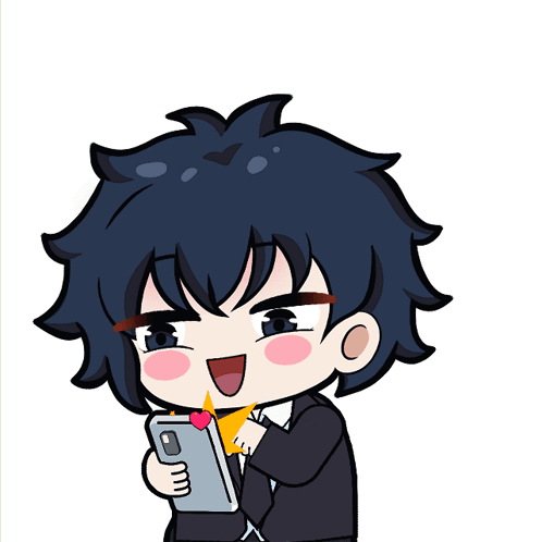 Boy Holding Cell Phone With Hearts Behind