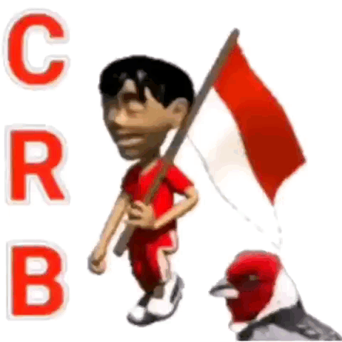 Boy Holding Flag Next to Bird
