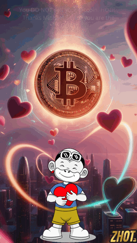 Boy Holding Heart in Front of Bitcoin