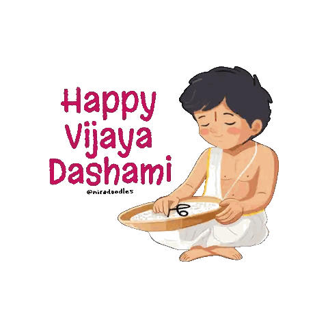 Boy Holding Rice Bowl Vijaya Dashami