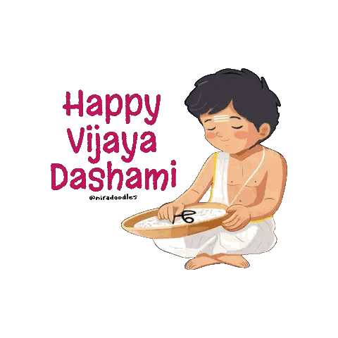 Boy Holding Rice Tray Vijaya Dashami