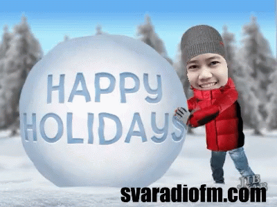 Boy Holding Snowball Saying Happy Holidays GIF