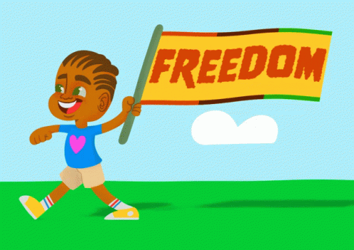 Boy Holding Yellow Banner Saying Juneteenth