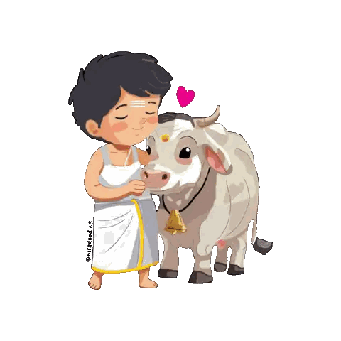 Boy Hugging Cow with Heart Nose