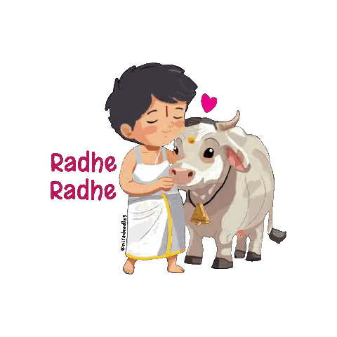 Boy Hugging Cow With Radhe Radhe