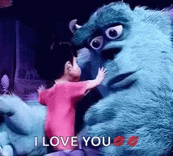 Boy Hugging Monster From Monsters Inc Saying I Love You GIF