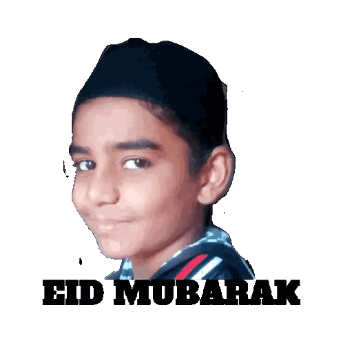 Boy in Black Hat and Eid Mubarak Shirt