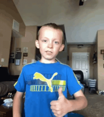 Boy In Blue Puma Shirt Thumbs Up GIF