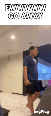 Boy In Blue Shirt Saying Eww Go Away GIF