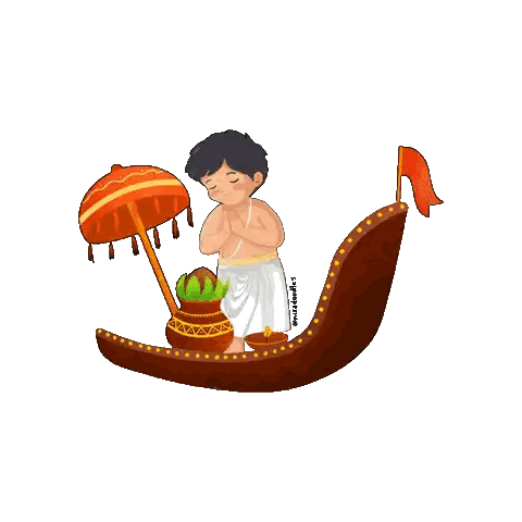 Boy in Boat with Umbrella