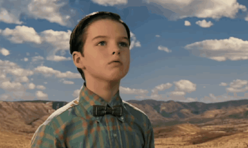 Boy in Bow Tie and Plaid Shirt Looking Up