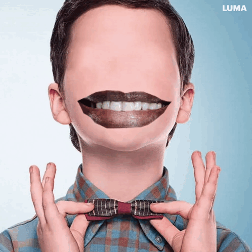 Boy in Bow Tie with Fake Mouth