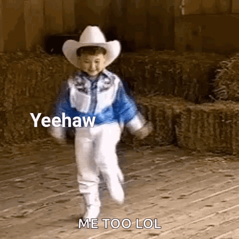 Boy in Cowboy Hat and Boots Dancing in Barn