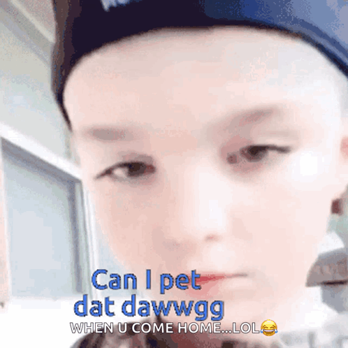 Boy in Hat Saying Can I Pet Dat Dawg