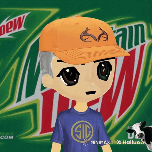 Boy In Orange Hat And Blue Shirt At Mountain Dew Ad GIF