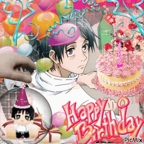 Boy In Party Hat With Birthday Cake And Candles GIF