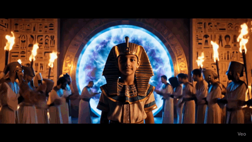 Boy in Pharaoh Costume With Flaming Torches