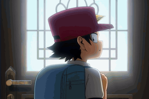 Boy In Red Hat Looking Out Window GIF