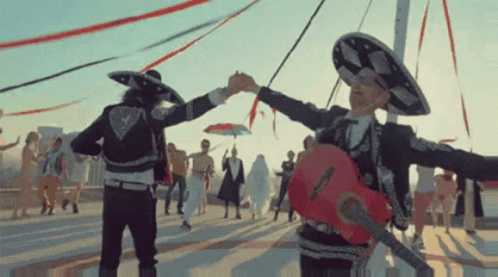 Boy In Sombrero And Mustache Holding Violin With Viva Mexico GIF