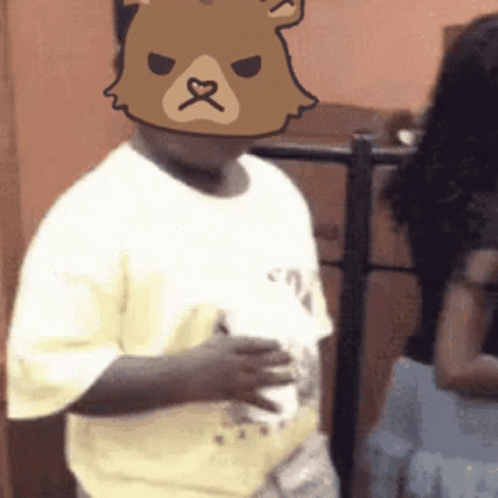 Boy In Teddy Bear Mask Holding Coffee GIF