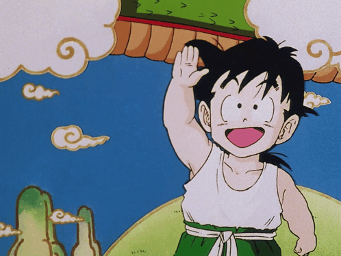 Boy in White Tank Top and Green Shorts Waving