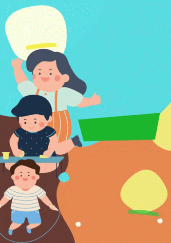 Boy Jumping Rope and Girl Holding Balloon