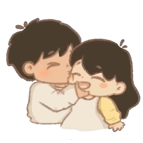 Boy Kissing Girl On Cheek As She Laughs GIF
