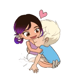 Boy Kissing Girl on Cheek with Heart