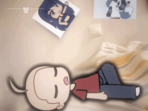 Boy Laying On Bed With Girl Picture On Wall GIF