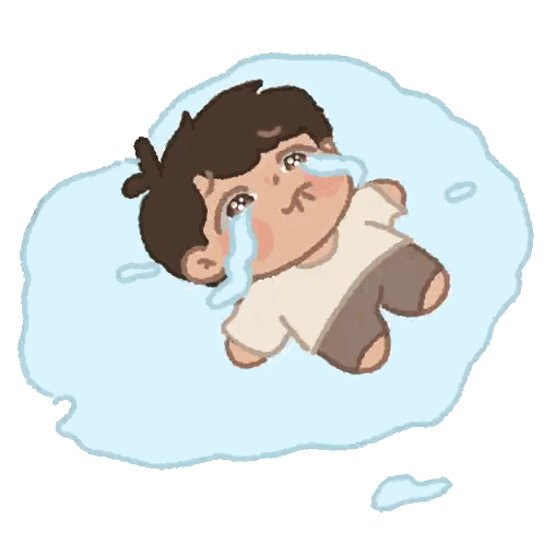 Boy Lying in Water Puddle Crying