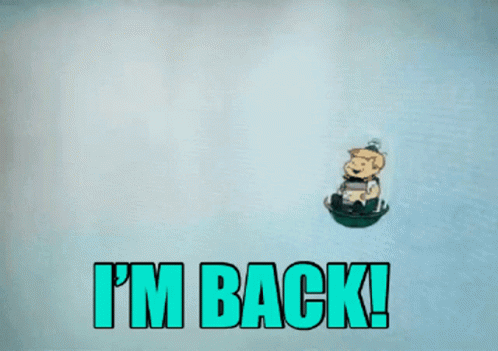Boy Riding Sled Saying I'm Back GIF