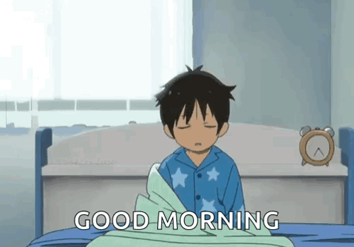 Boy Sitting In Bed Eyes Closed Good Morning GIF