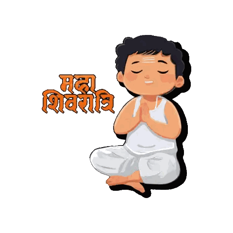 Boy Sitting in Lotus Position Near Maha Shivaratri Sign