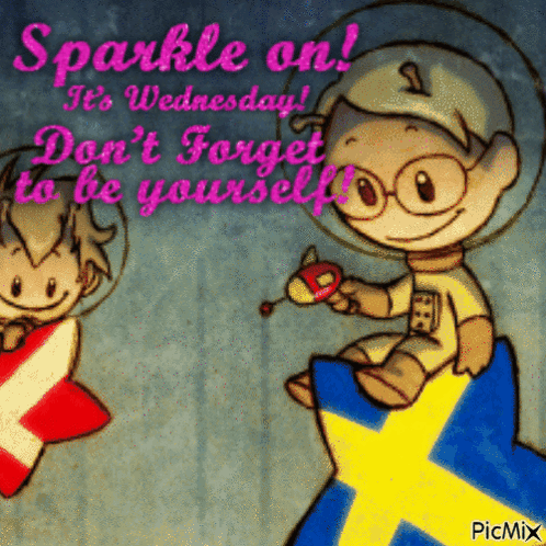Boy Sitting On Flag Saying Sparkle It's Wednesday GIF