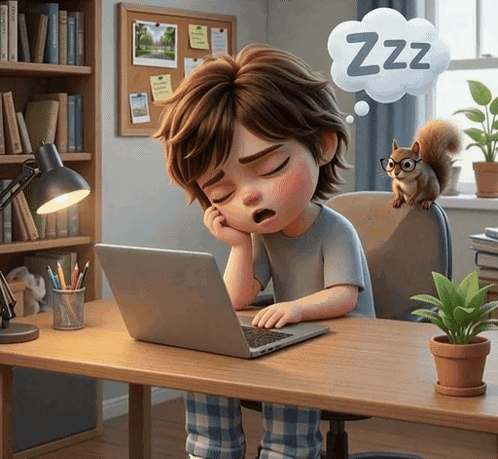 Boy Sleeping by Laptop With ZZZ Thought Bubble