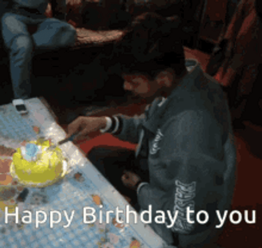 Boy Slicing His Cake Happy Birthday To You GIF