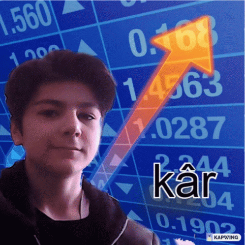 Boy Standing at Stock Chart With Orange Arrow and Kar
