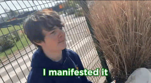 Boy Standing In Front Of Fence Saying I Manifested It GIF
