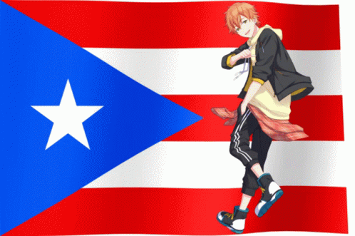 Boy Standing in Front of Flag With White Star