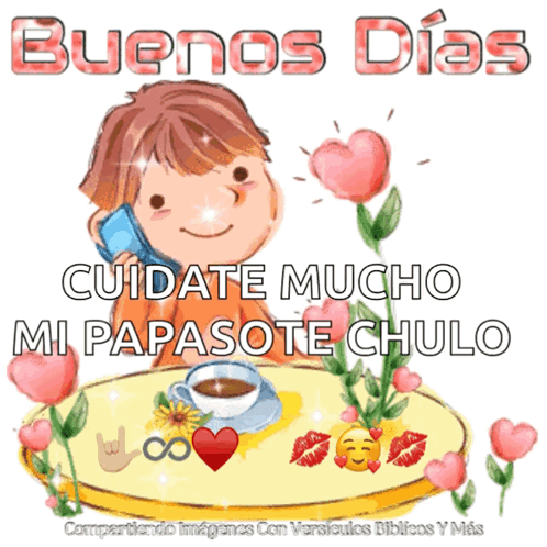 Boy Talking on Cell Phone with Buenos Dias