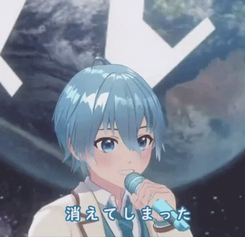 Boy with Blue Hair Holding Microphone