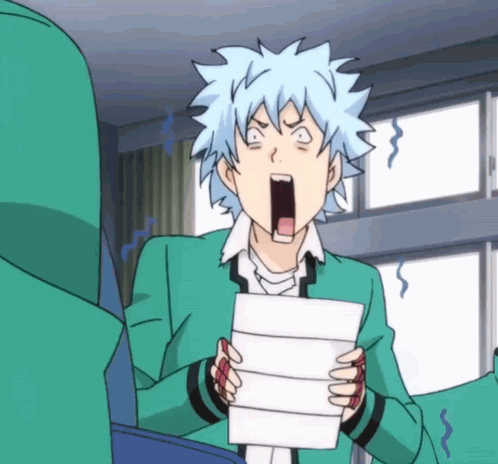 Boy With Blue Hair Holding Paper