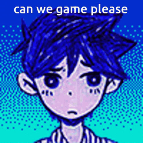 Boy With Blue Hair Saying Can We Game Please