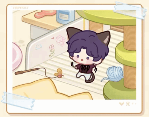Boy With Cat Ears Playing With Yarn
