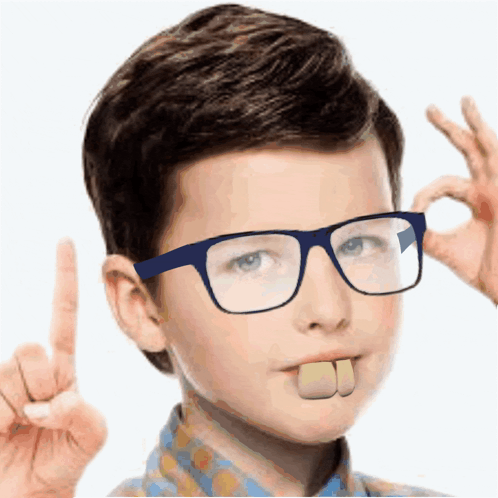 Boy with Glasses and Fake Teeth Giving Ok