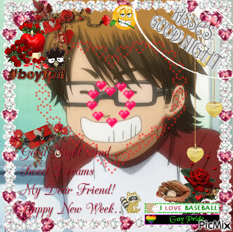 Boy with Glasses and Hearts Says Kisses Good Night